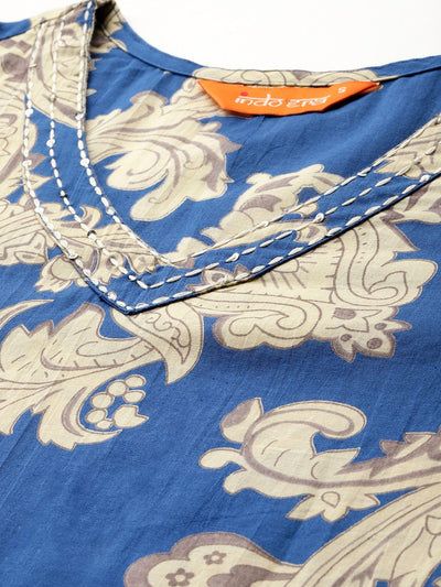 Indyancart IE Floral Printed Pure Cotton Kurta with Trousers
