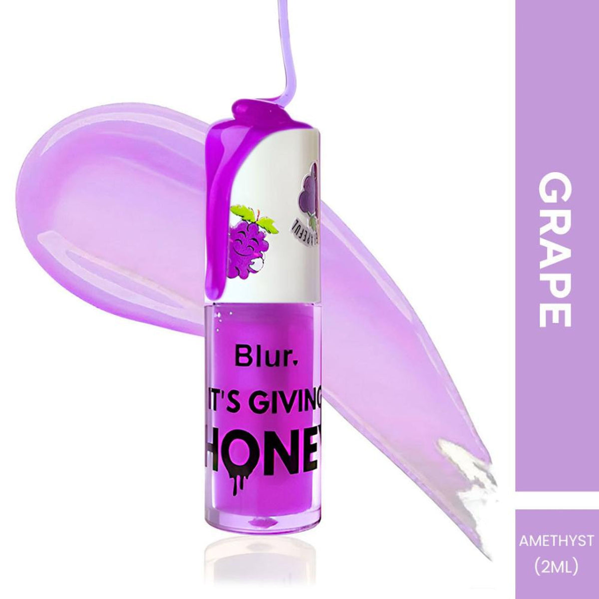 BLUR India It's Giving Honey Lip Oil in Grape flavor, featuring a sleek tube with the product label visible.