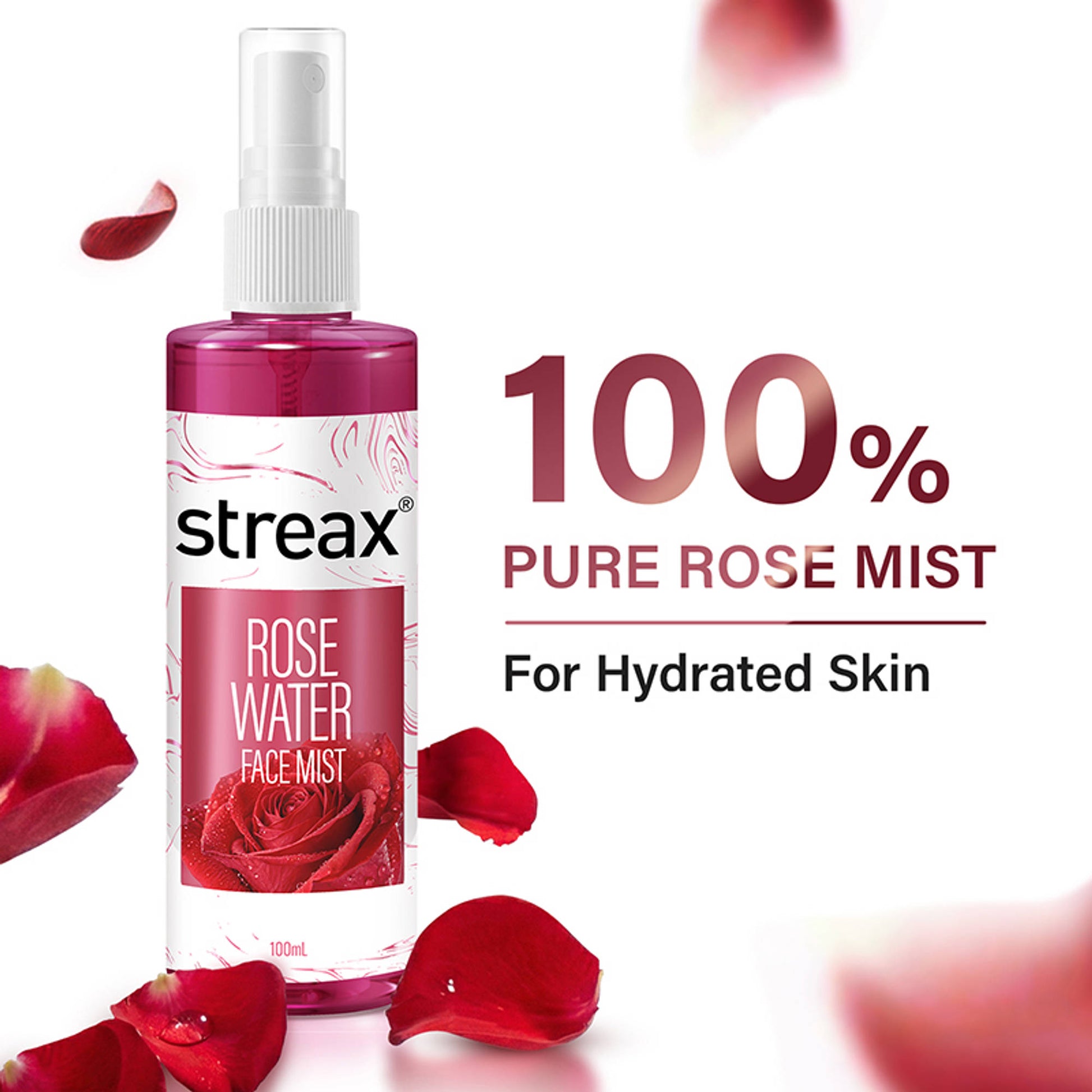 Streax 100% Steam Distilled Rose Water Face Mist/Face Toner Spray