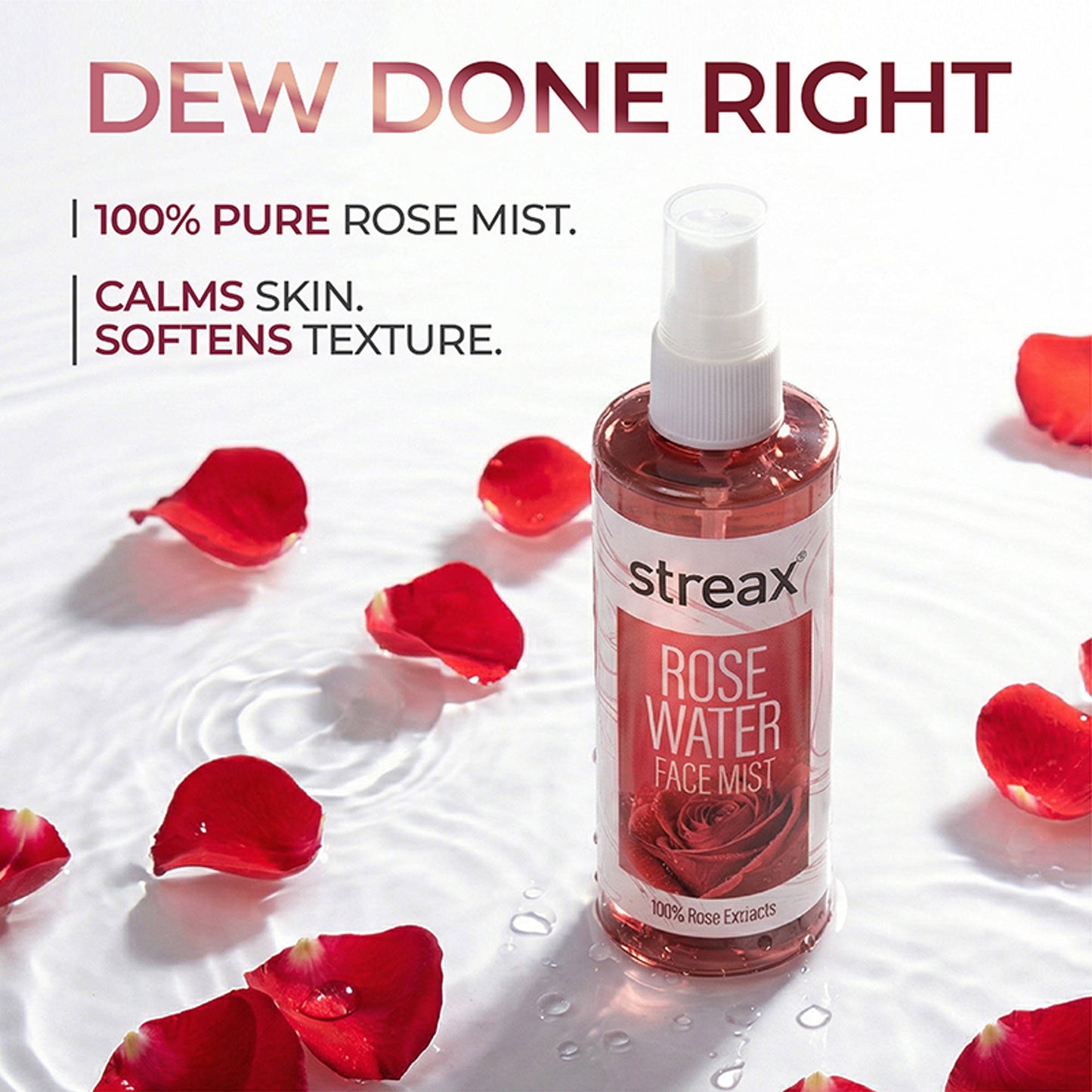 Streax 100% Steam Distilled Rose Water Face Mist/Face Toner Spray