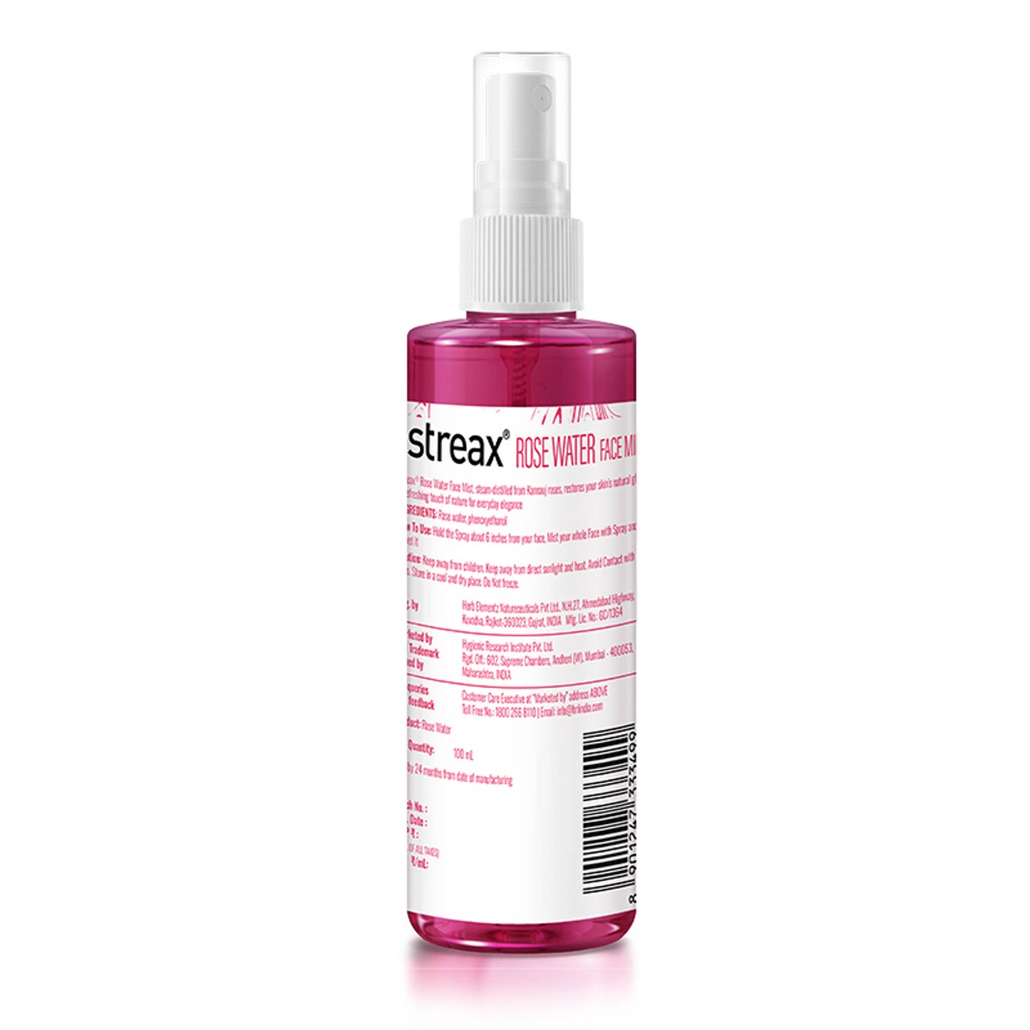 Streax 100% Steam Distilled Rose Water Face Mist/Face Toner Spray
