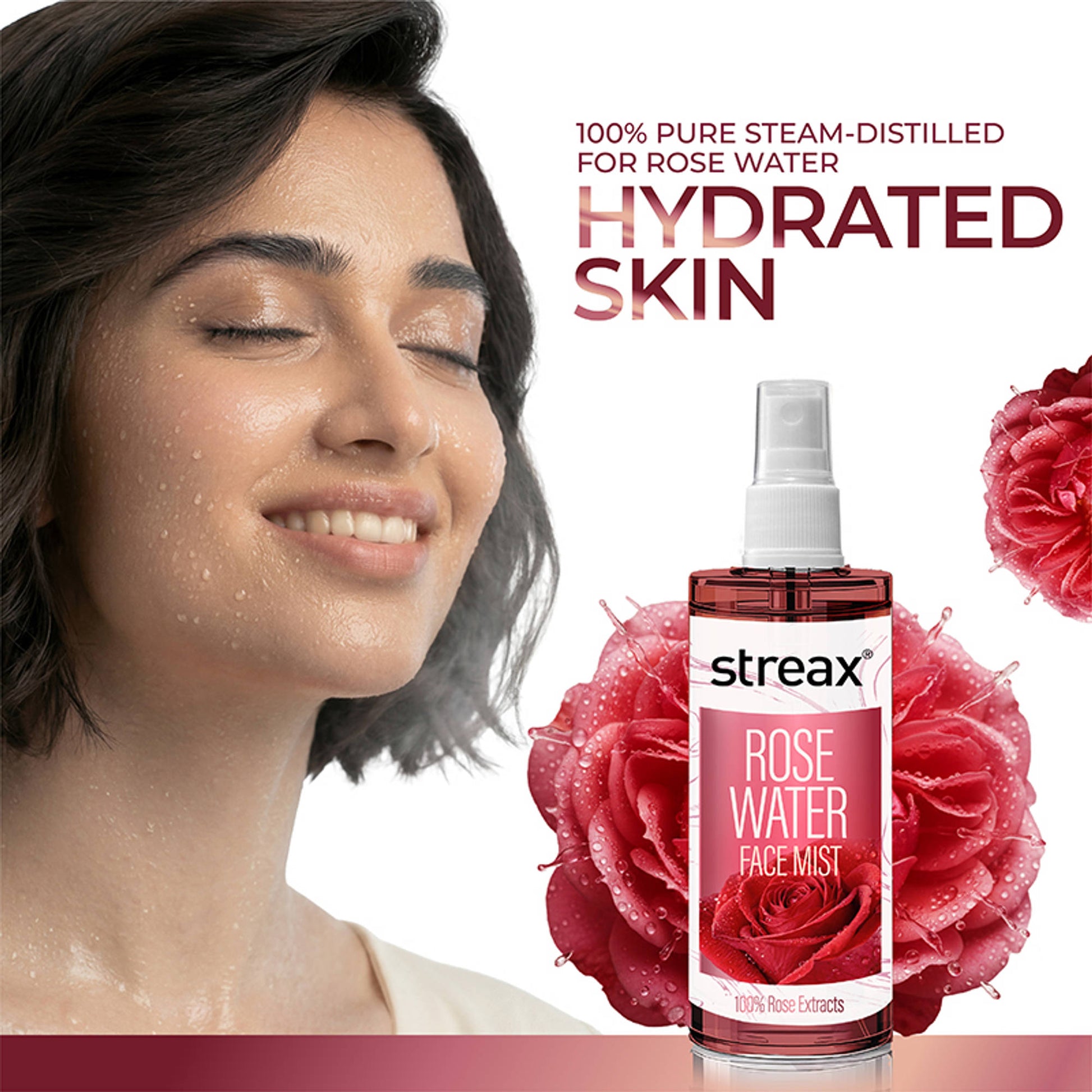 Streax 100% Steam Distilled Rose Water Face Mist/Face Toner Spray