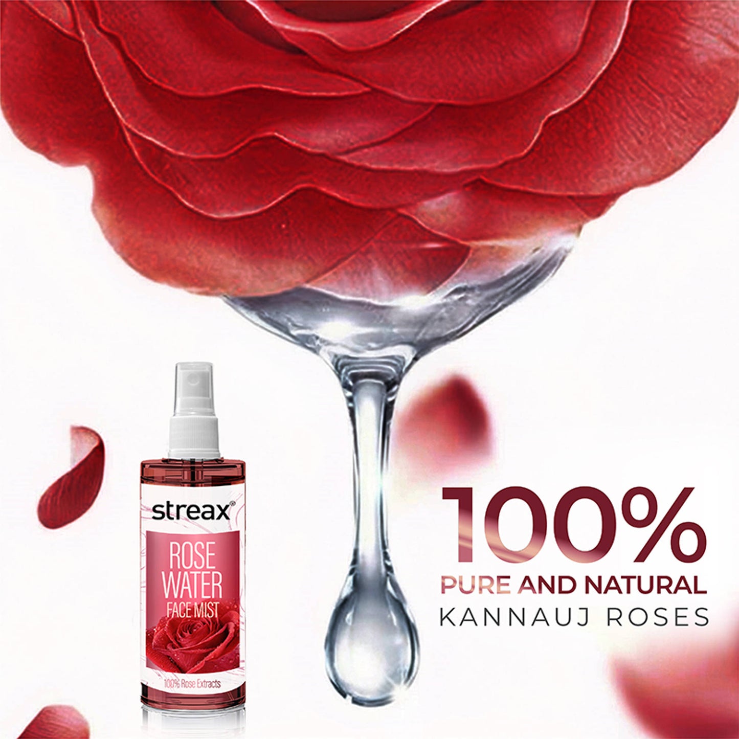 Streax 100% Steam Distilled Rose Water Face Mist/Face Toner Spray