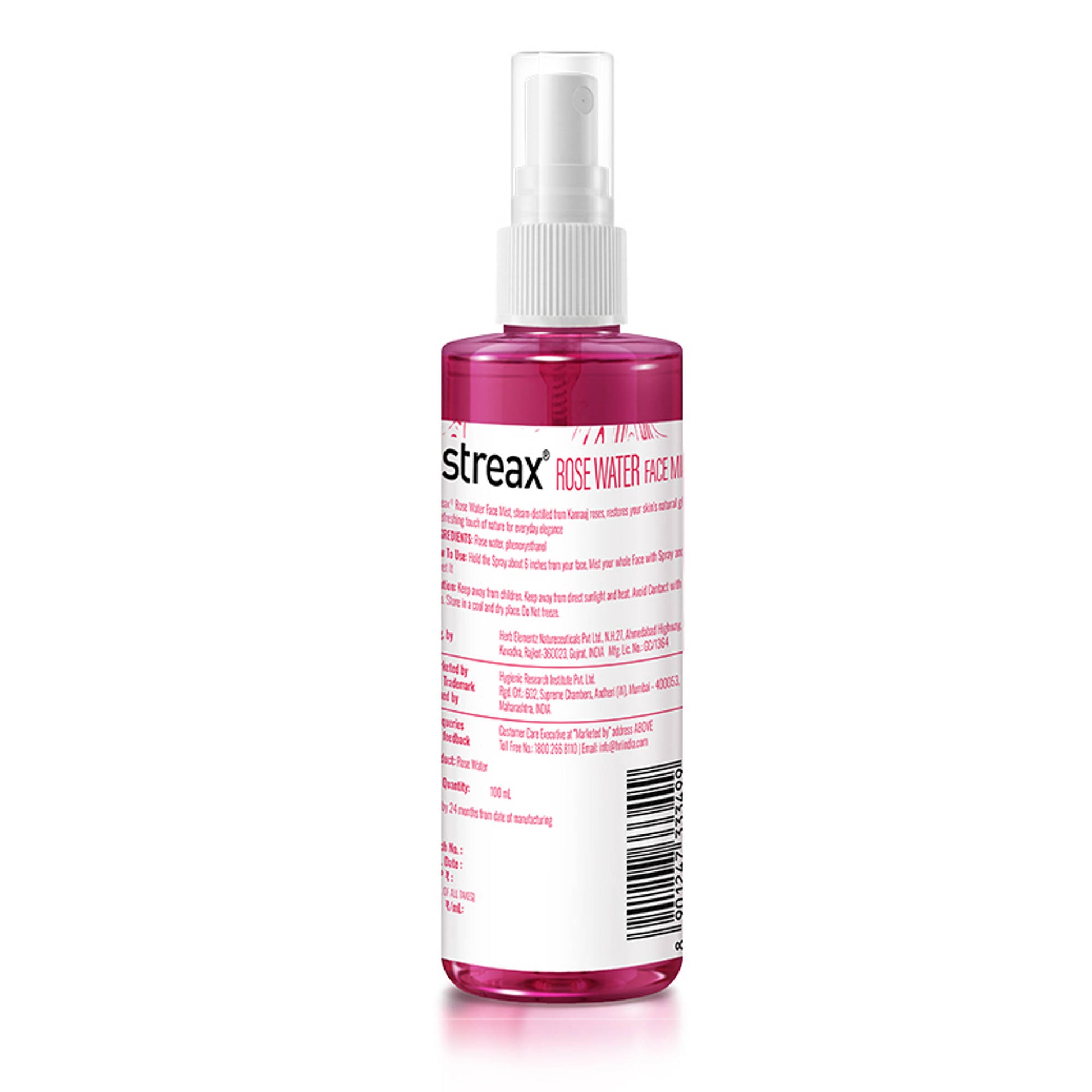 Streax 100% Steam Distilled Rose Water Face Mist/Face Toner Spray