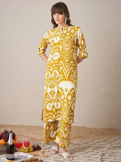 Indyancart IE Ethnic Motifs Printed Mandarin Collar Straight Kurta With Palazzo