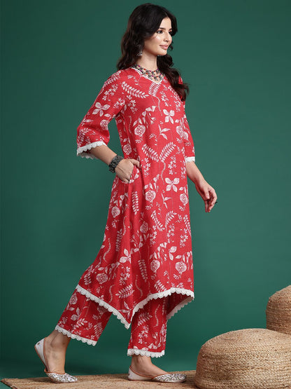 Indyancart SN Women's Printed Pure Cotton Kurta with Trousers
