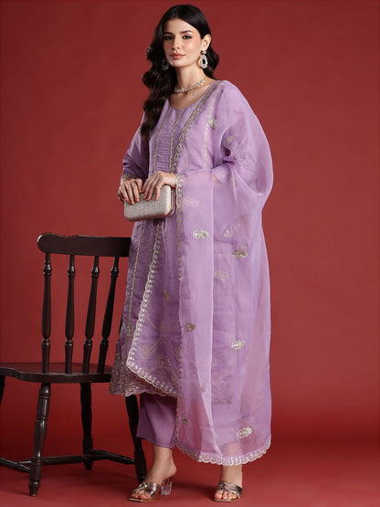 Ethnic Motifs Embroidered Kurta with Trousers & With Dupatta