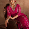 Dhiyona IE Floral Embroidered V-Neck Sequinned Cotton Straight Kurta With Trousers & Dupatta