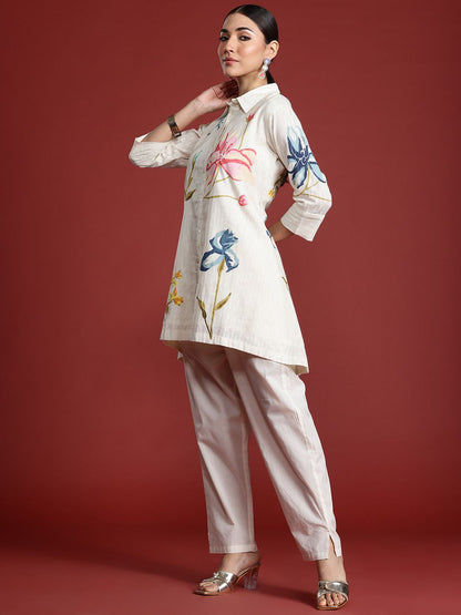 Dhiyona IE Floral Printed Pure Cotton Kurti with Trousers