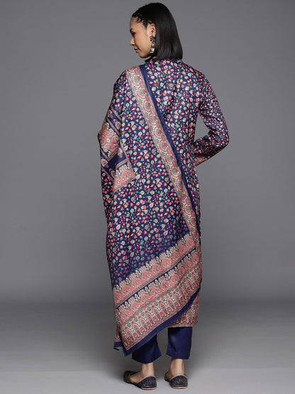 Indyancart VA Women'sFloral Printed Kurta with Trouser & Dupatta