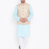 Men's Aqua Cotton Blend Straight Jacket  Kurta and Pyjama Set