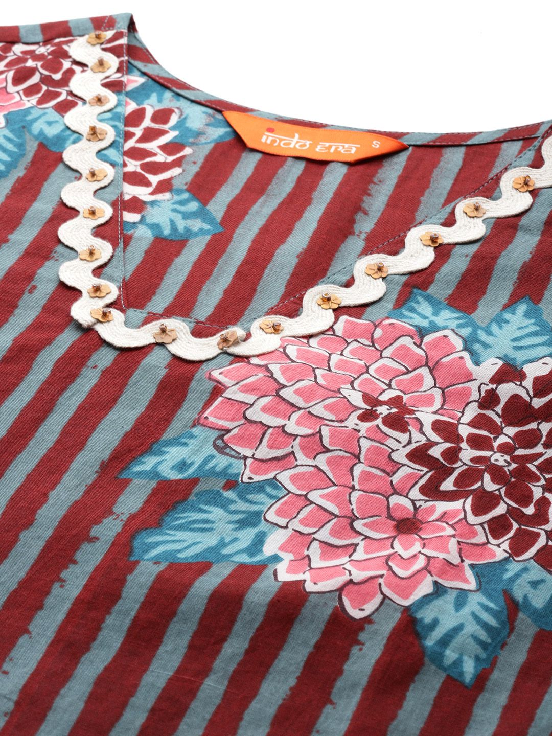 Dhiyona IE Floral Striped Pure Cotton Kurta with Trousers & Dupatta