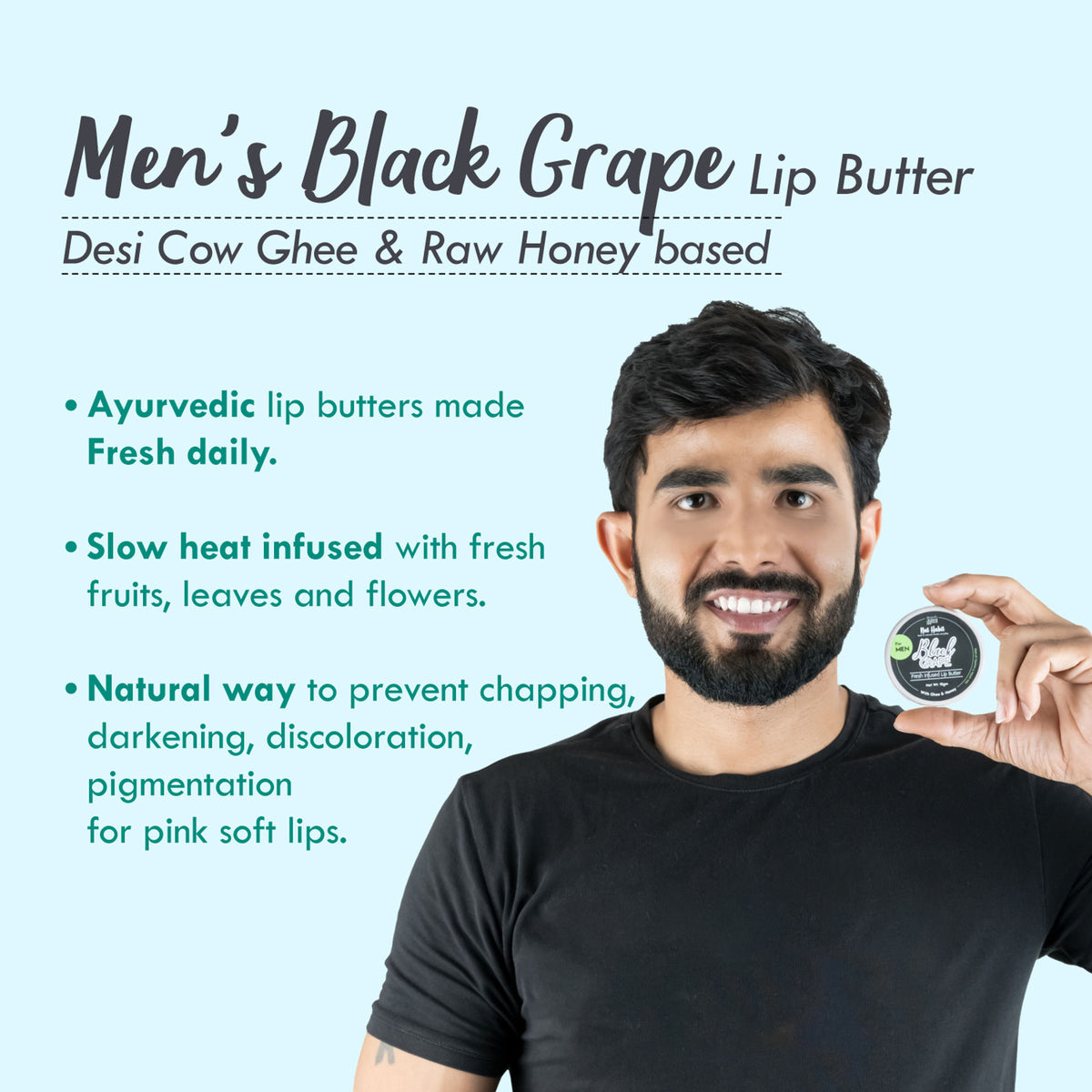 Nat Habit Desi Ghee & Honey Lip Butter, Non Tinted Black Grape Lip Balm For Men, Dark Lip Lightening