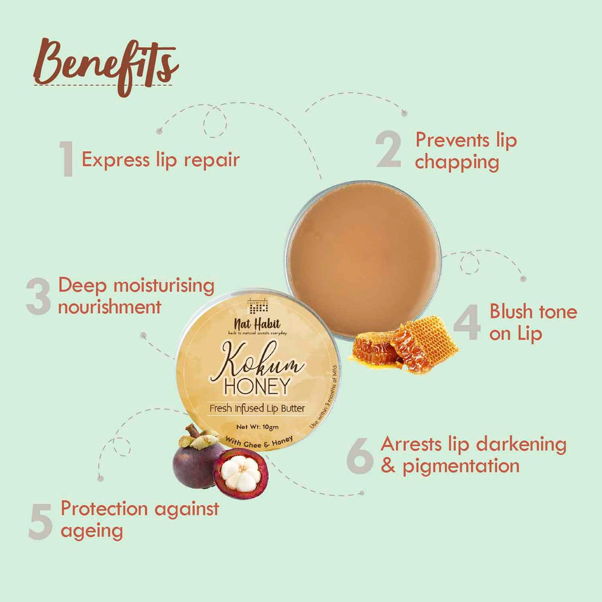 Nat Habit Desi Ghee & Honey Lip Balm - Kokum Honey Lip Butter For Lip Pigmentation & Lip Lightening