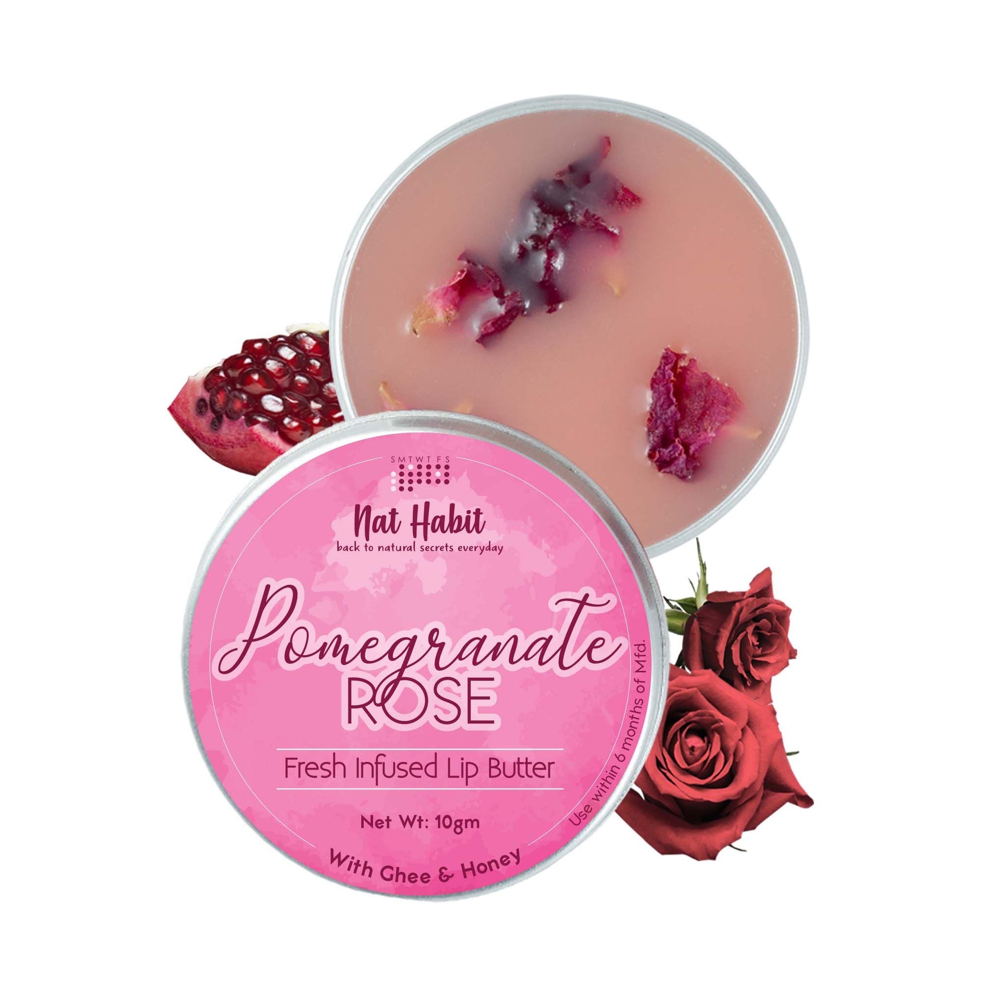 Nat Habit Pomegranate Rose Lip Balm For Dark Pigmented Lips, Lip Butter With Desi Ghee & Honey