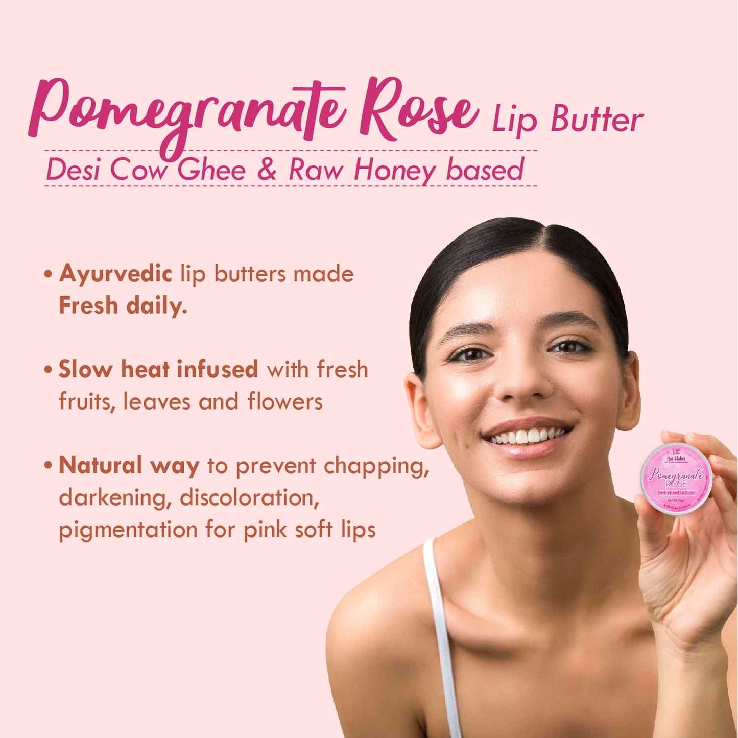 Nat Habit Pomegranate Rose Lip Balm For Dark Pigmented Lips, Lip Butter With Desi Ghee & Honey