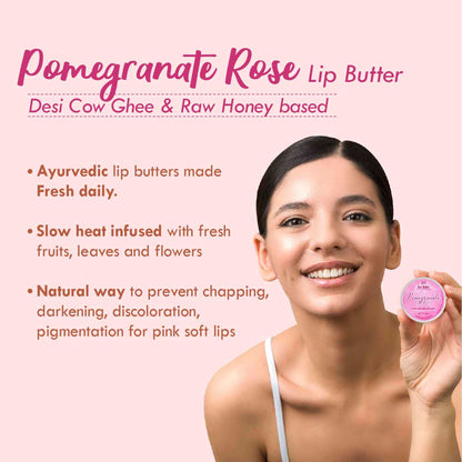 Nat Habit Pomegranate Rose Lip Balm For Dark Pigmented Lips, Lip Butter With Desi Ghee & Honey