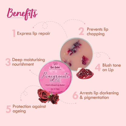 Nat Habit Pomegranate Rose Lip Balm For Dark Pigmented Lips, Lip Butter With Desi Ghee & Honey