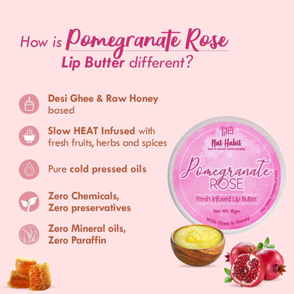 Nat Habit Pomegranate Rose Lip Balm For Dark Pigmented Lips, Lip Butter With Desi Ghee & Honey