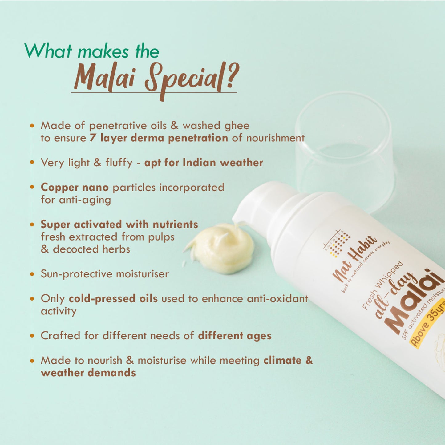 Nat Habit Flax Walnut Malai Face Moisturizer For Glowing Skin, Cold Cream For Combination Skin
