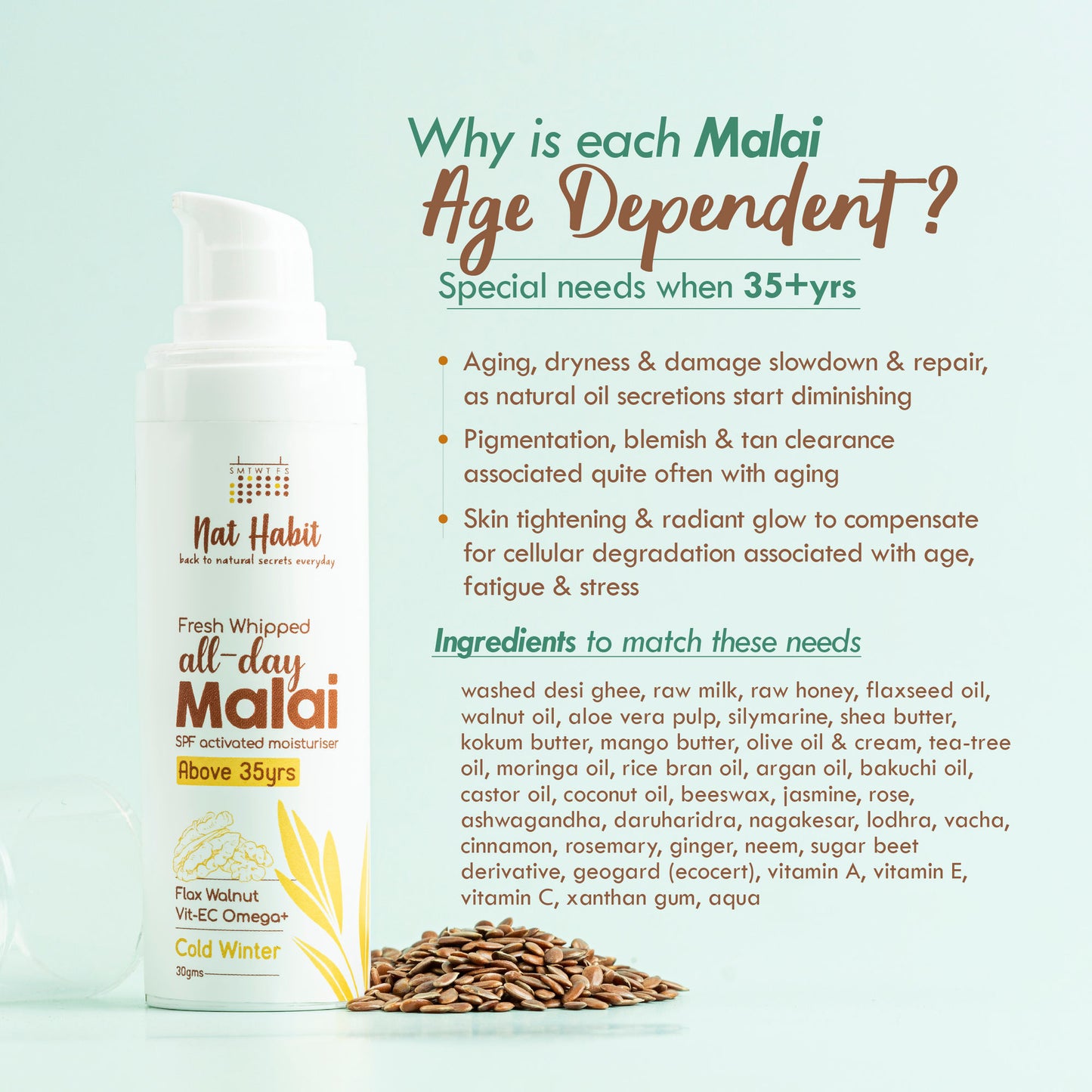 Nat Habit Flax Walnut Malai Face Moisturizer For Glowing Skin, Cold Cream For Combination Skin