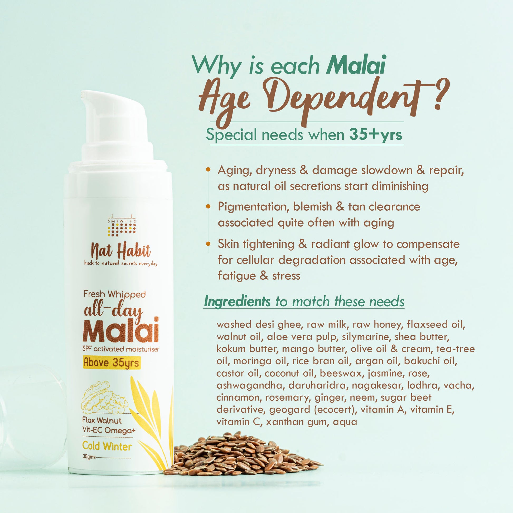 Nat Habit Flax Walnut Malai Face Moisturizer For Glowing Skin, Cold Cream For Combination Skin