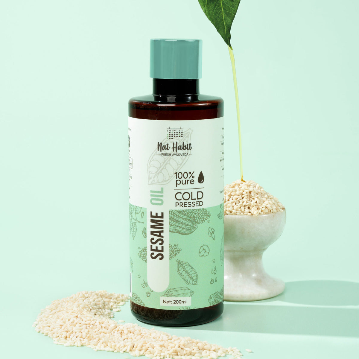 Nat Habit 100% Pure Cold Pressed White Sesame Til Seed Oil, Skin Hair Body Moisturizer & Vitamin E
