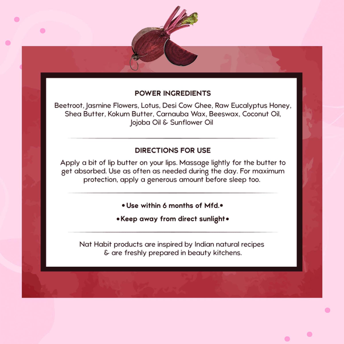 Nat Habit Desi Ghee & Honey Lip Balm- Beetroot Crush Lip Butter For Natural Pink Lips & Chapped Lips