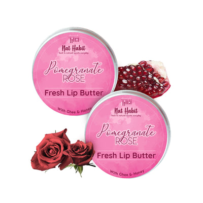 Nat Habit Desi Ghee & Honey Lip Balm, Pomegranate Rose Ayurvedic Lip Butter For Dark Lips Lightening