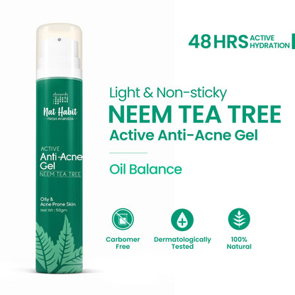 Nat Habit Active Anti Acne Neem Tea Tree Face Gel Moisturiser For Oily & Acne Prone Skin