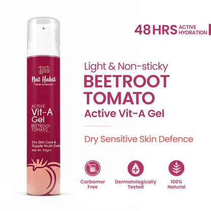 Nat Habit Active Beetroot Tomato Vitamin A Face Gel Moisturiser For Dry Skin Care & Collagen Boost