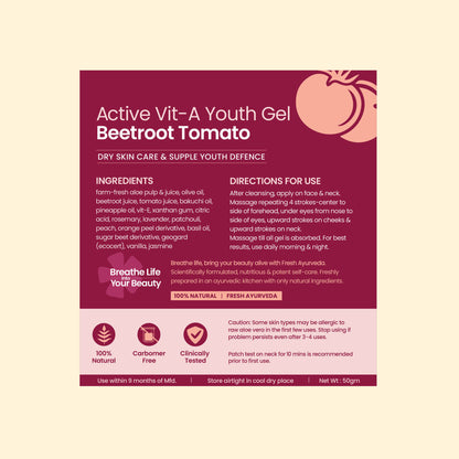 Nat Habit Active Beetroot Tomato Vitamin A Face Gel Moisturiser For Dry Skin Care & Collagen Boost