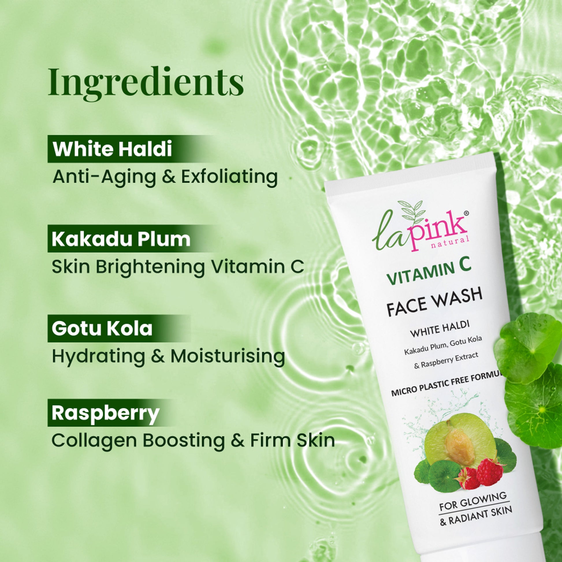 La Pink Vitamin C Face Wash With White Haldi Gotu Kola Brightens And Evens Skin Tone