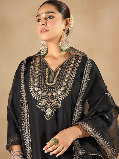 Indyancart IE Women Ethnic Motifs Embroidered Regular Liva Kurta with Trousers & With Dupatta