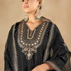 Dhiyona IE Women Ethnic Motifs Embroidered Regular Liva Kurta with Trousers & With Dupatta