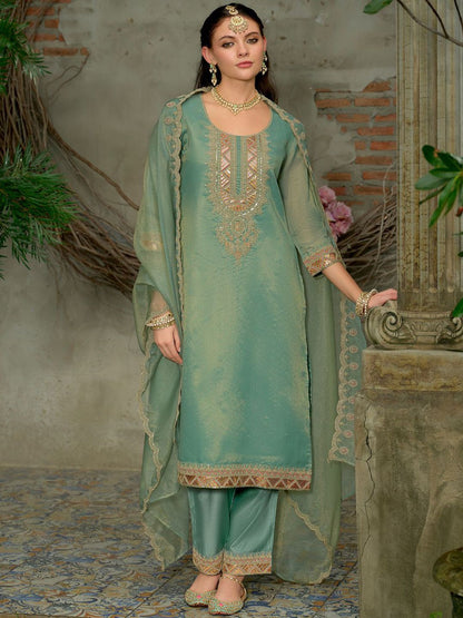 Indyancart IE Women's Ethnic Motifs Embroidered Kurta with Trousers & Dupatta