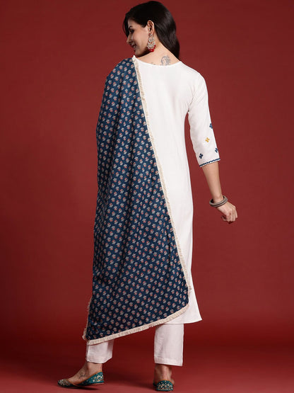 Dhiyona IE Ethnic Motifs Embroidered Mirror Work Kurta with Trousers & Dupatta