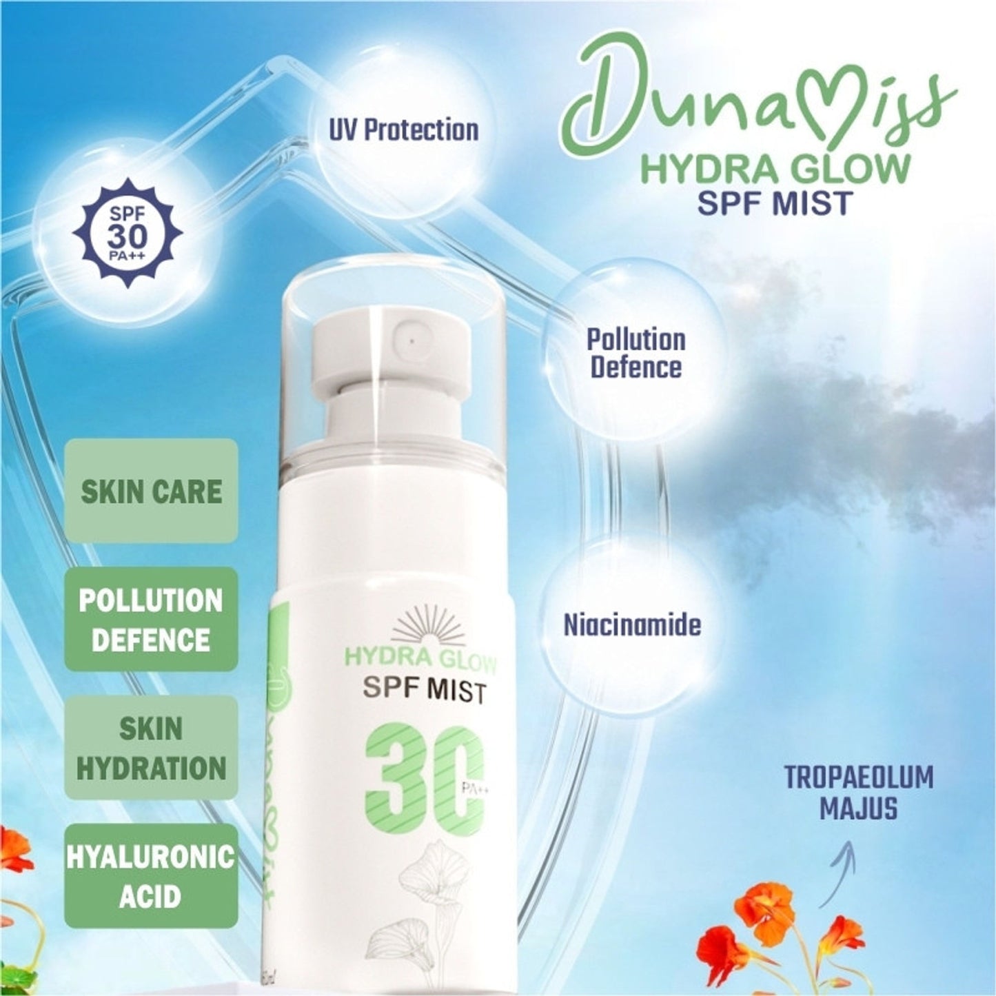 Dunamiss Hydra Glow Sunscreen Skincare Mist SPF 30 Pa++