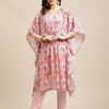 Dhiyona VA Women's Peach-Coloured & Pink Floral Printed Kaftan Kurta With Trousers