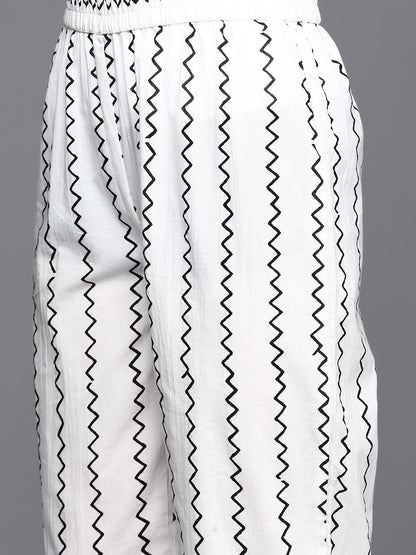 Dhiyona VA Women's Black Ethnic Motifs Printed Pure Cotton Kurta with Trousers & Dupatta