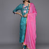Indyancart VA Women's Floral Printed Regular Gotta Patti Kurta with Trousers & Dupatta