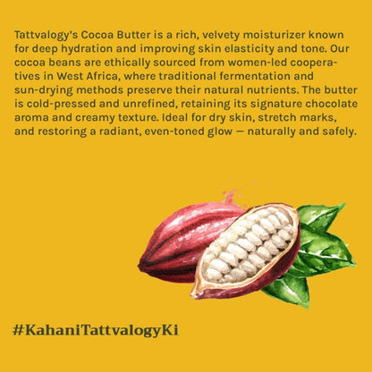 Tattvalogy African Cocoa Butter in Jar Packaging, Raw Unrefined, Body Butter & Moisturizer