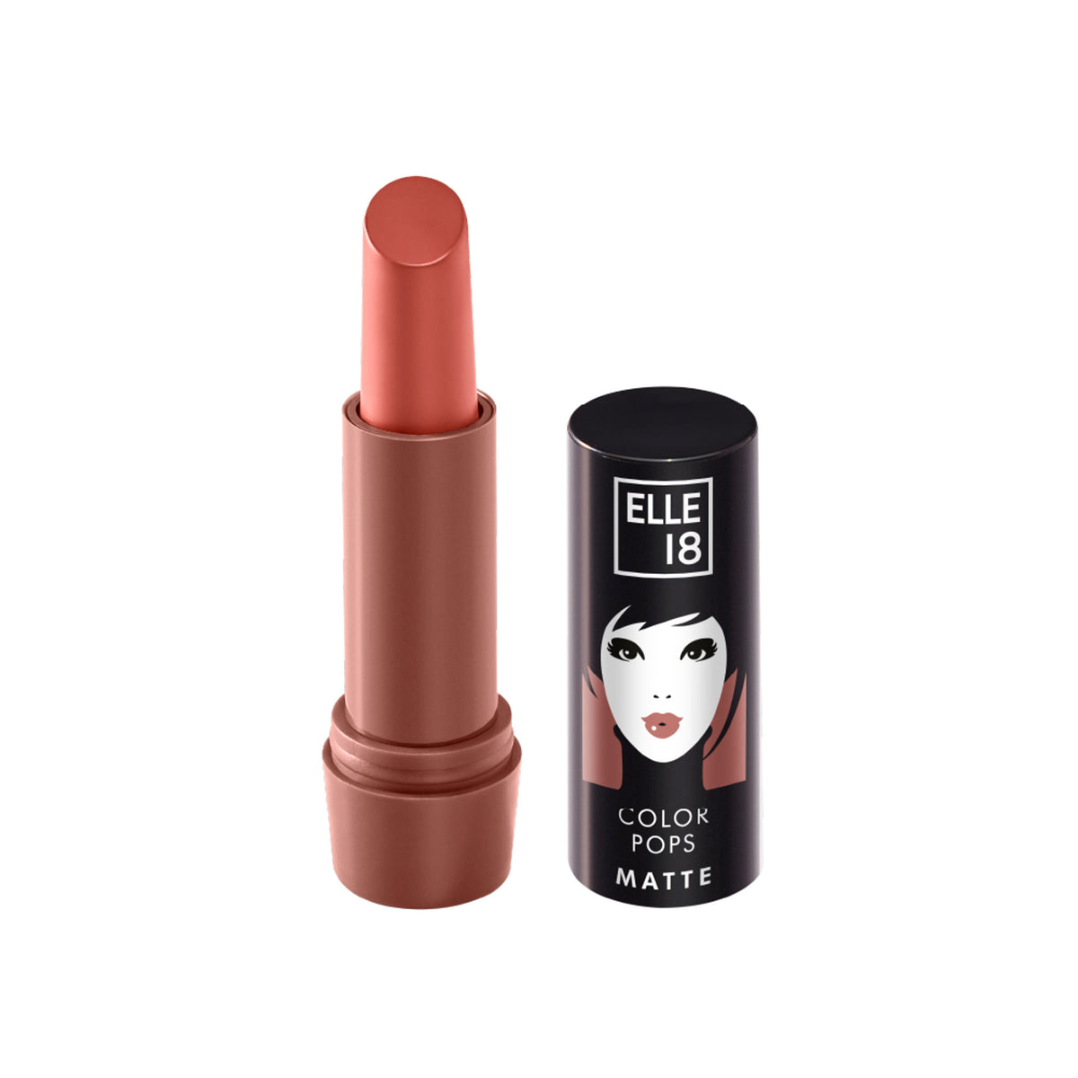 Elle 18 Color Pop Matte Lip Color in B1 Tan Nude, showing the sleek lipstick tube with the nude shade visible.