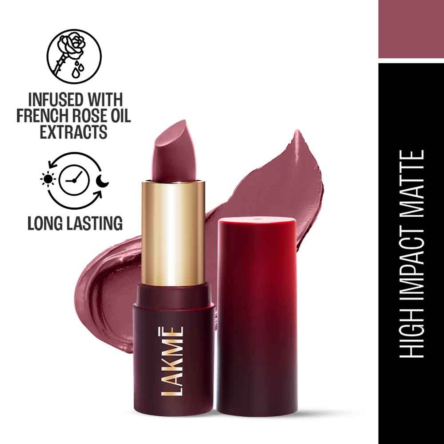 Lakme Forever Matte Lipstick, Made With French Rose Oil Extracts - Mauve Envy