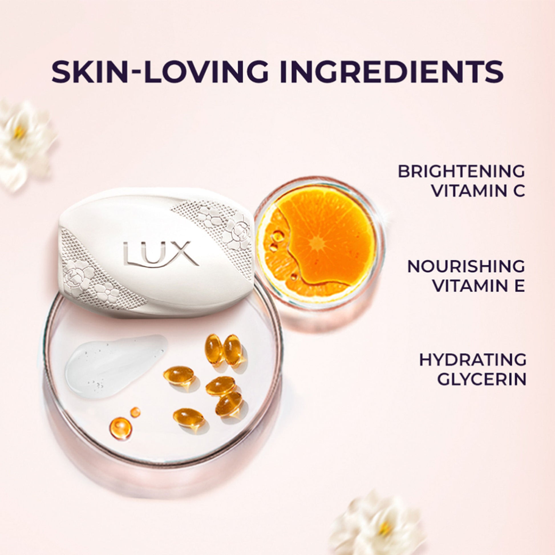 Lux Flaw-Less Glow Jasmine Bathing Soap Infused With Vitamin C & E - Buy 4 Get 1 Free