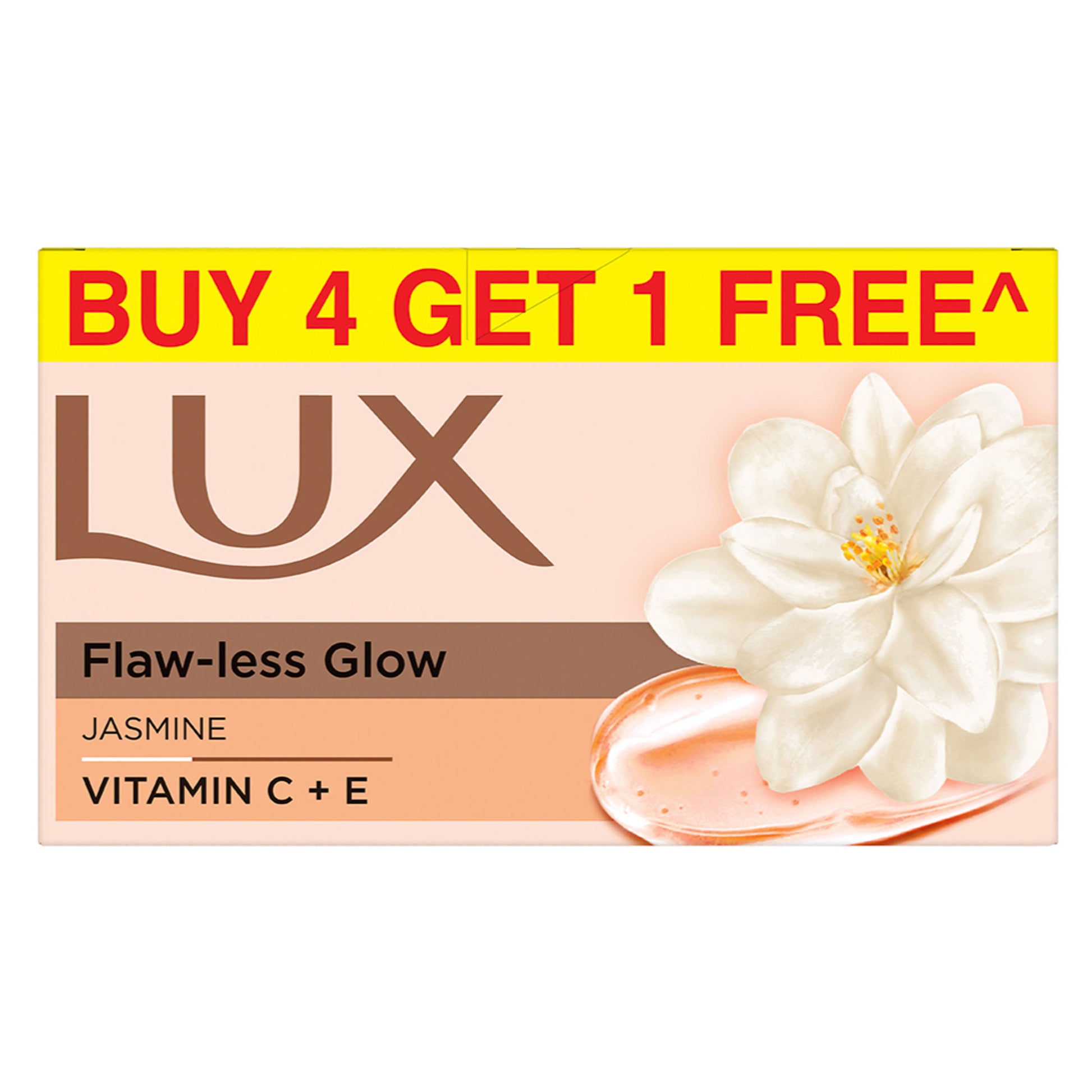 Lux Flaw-Less Glow Jasmine Bathing Soap Infused With Vitamin C & E - Buy 4 Get 1 Free