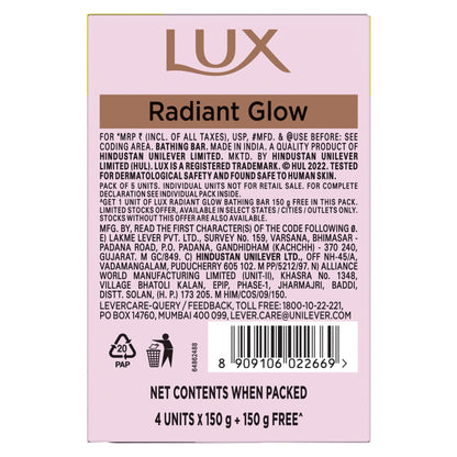 Lux Even-Toned Glow Bathing Soap Infused With Vitamin C & E - Buy 4 Get 1 Free