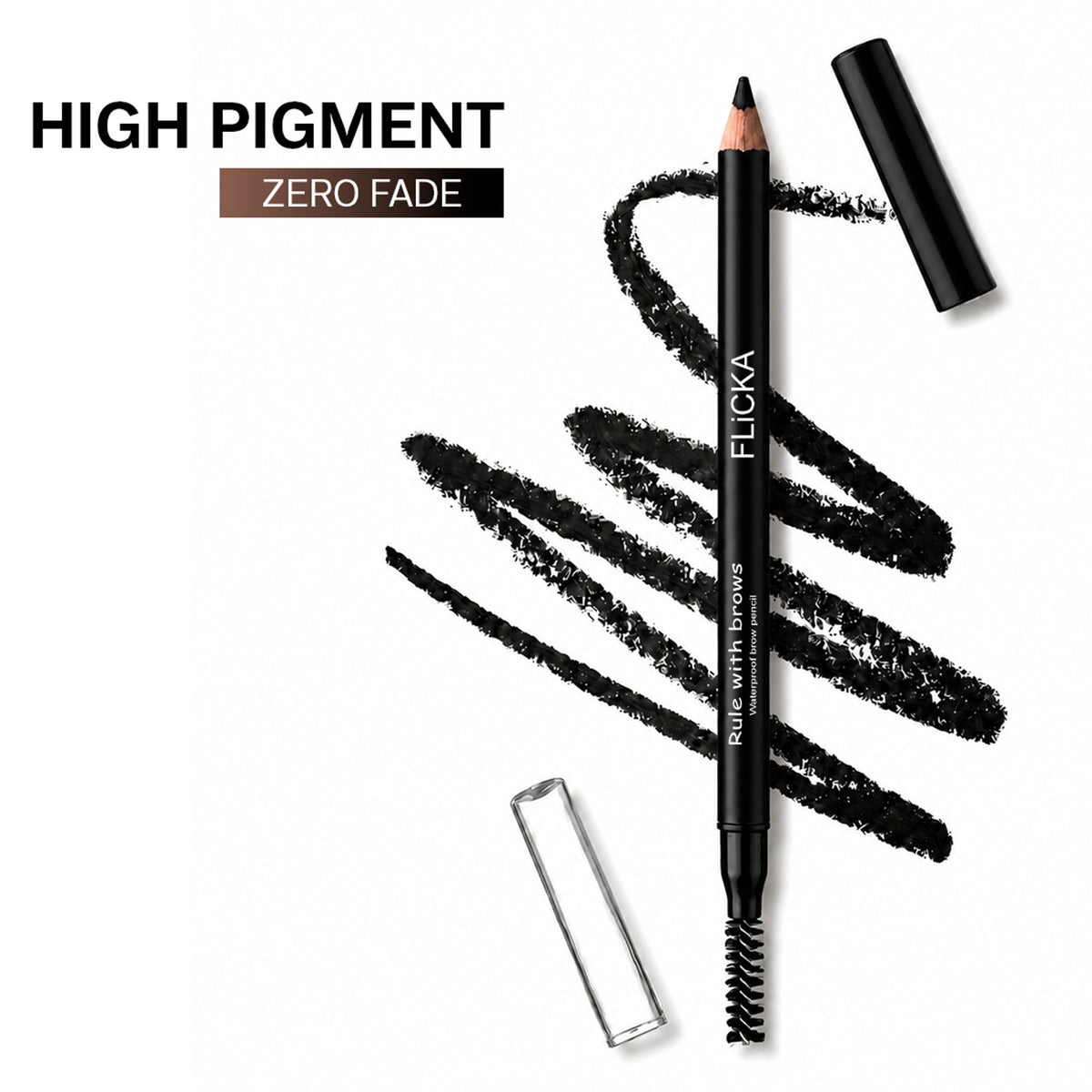 Flicka Rule With Brows Eyebrow Pencil Long Lasting Waterproof & Smudgeproof Buildable Color - Black