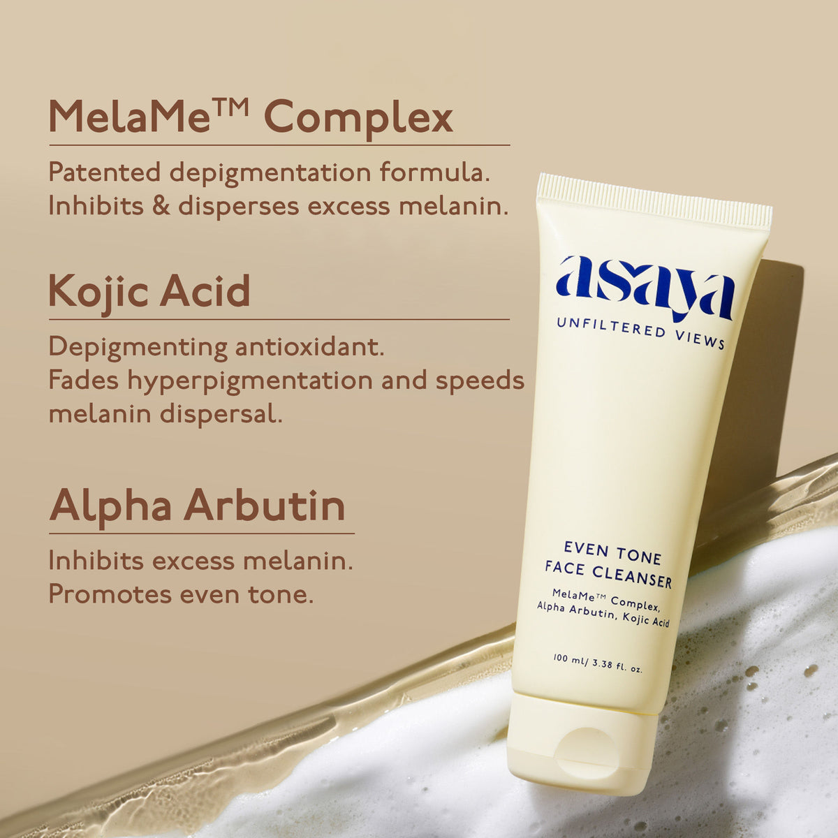Asaya Dark Spot Even Tone Face Wash for Men & Women with MelaMe Complex, Kojic Acid & Alpha Arbutin