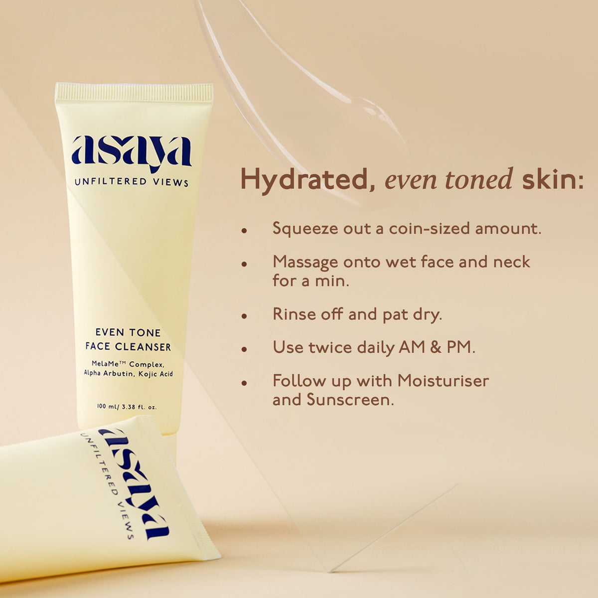 Asaya Dark Spot Even Tone Face Wash for Men & Women with MelaMe Complex, Kojic Acid & Alpha Arbutin